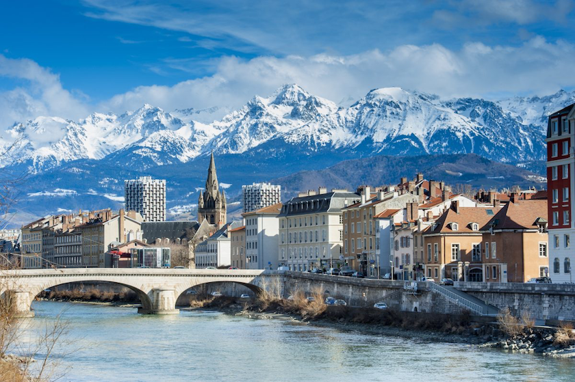 View of Grenoble with mountains in the backdrop